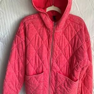 Wild Fable hooded quilted jacket coral/red/pink Large like new